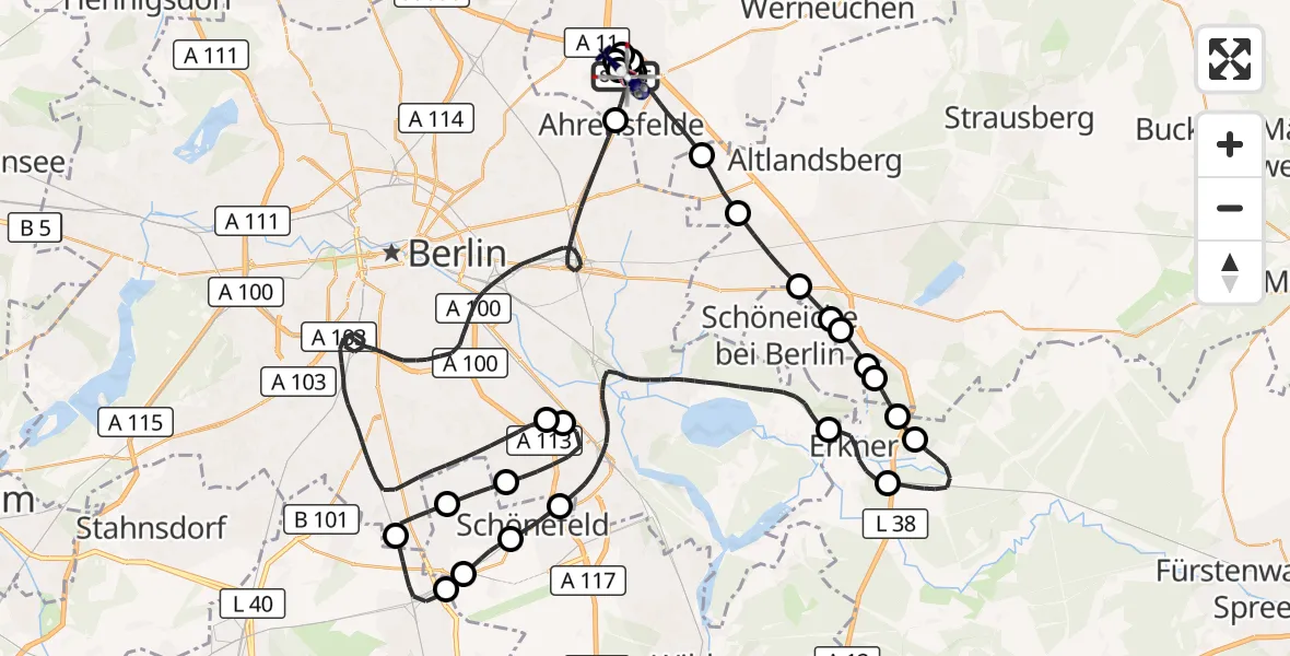 Flugroute Polizeihubschrauber Ahrensfelde Hubschrauberlandeplatz - Ahrensfelde Hubschrauberlandeplatz, 06 September 2026, 23:27