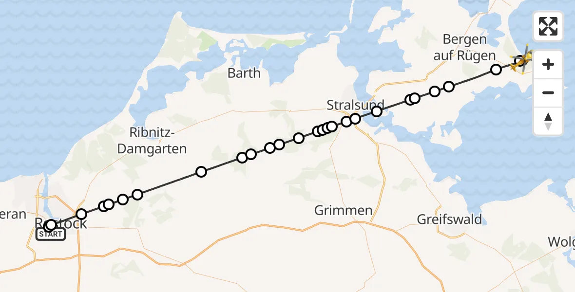 Flugroute Rettungshubschrauber Rostock - Binz, 07 September 2026, 01:09