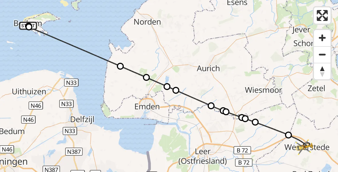 Flugroute Rettungshubschrauber Borkum Island Hospital - Westerstede, 07 September 2026, 01:23