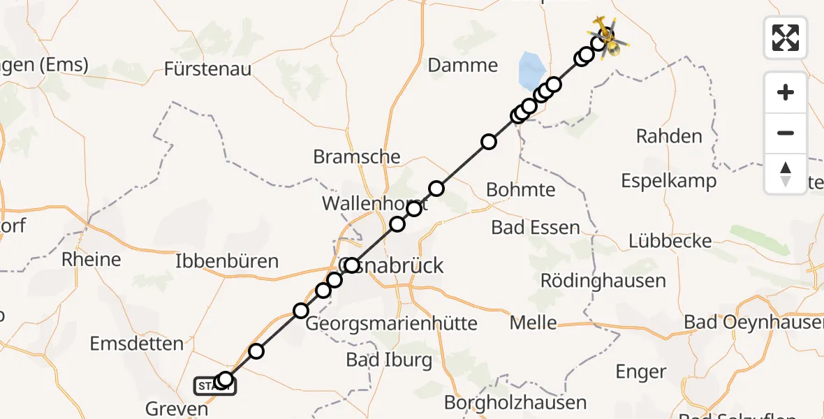 Flugroute Ambulanzhubschrauber Christoph  Westfalen-ADAC - Hemsloh, 07 September 2026, 04:48