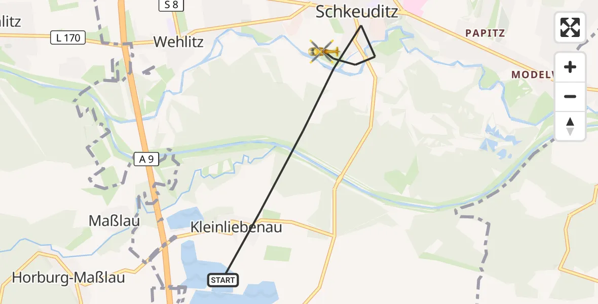 Flugroute Rettungshubschrauber Schkeuditz - Schkeuditz, 07 September 2026, 05:22
