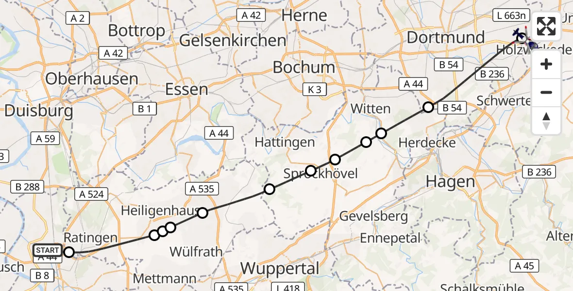 Flugroute Polizeihubschrauber Düsseldorf Flughafen - Dortmund Flughafen, 07 September 2026, 05:33
