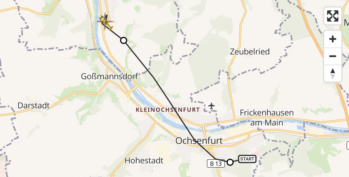 Flugroute Rettungshubschrauber Ochsenfurt Hospital - Sommerhausen, 07 September 2026, 05:49