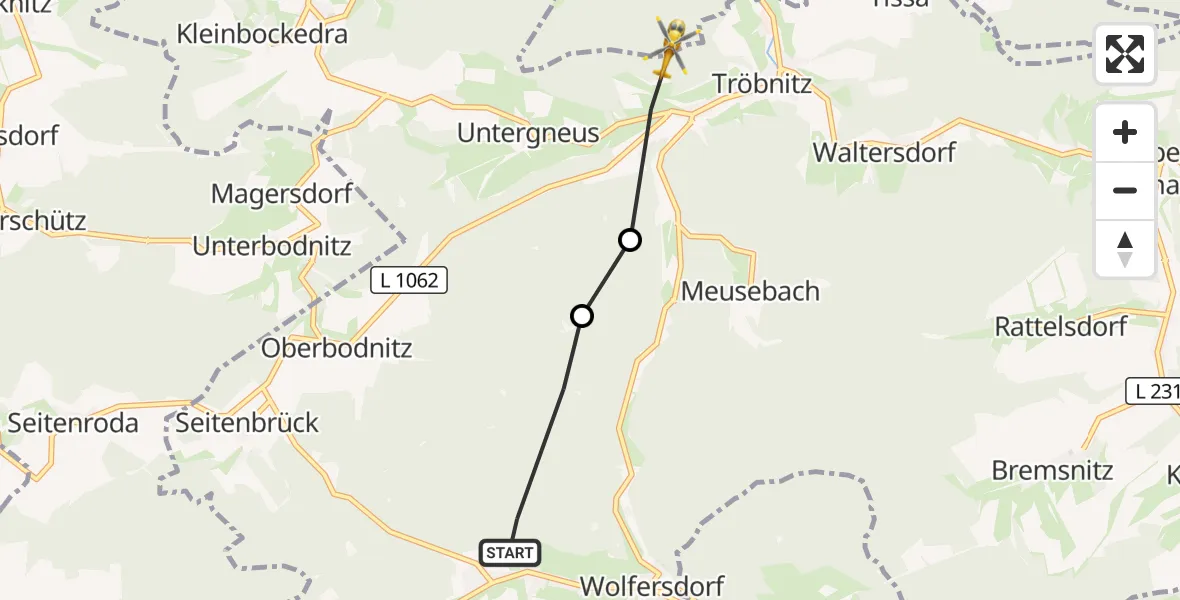 Flugroute Rettungshubschrauber Trockenborn-Wolfersdorf - Geisenhain, 07 September 2026, 05:52