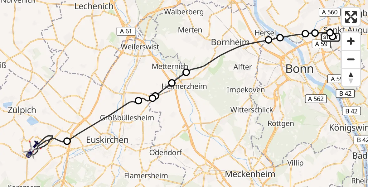 Flugroute Polizeihubschrauber Sankt Augustin - Zülpich, 07 September 2026, 05:58