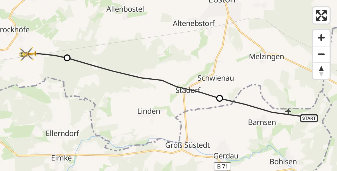Flugroute Rettungshubschrauber Gerdau - Wriedel, 07 September 2026, 06:18