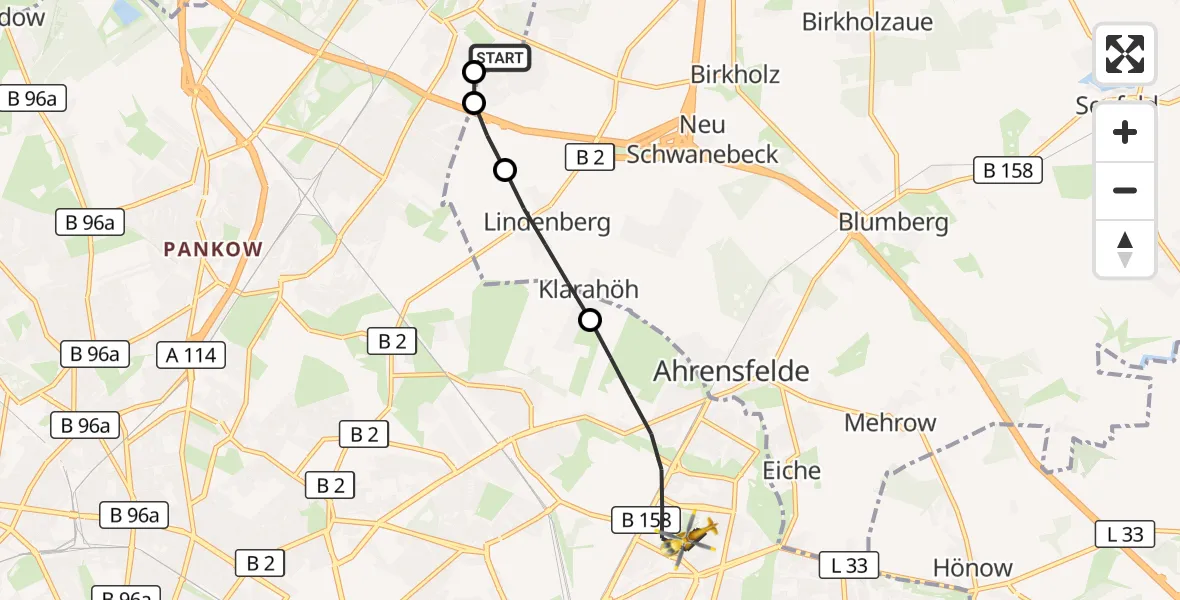 Flugroute Rettungshubschrauber Helios Clinic Berlin-Buch - Berlin, 07 September 2026, 06:21
