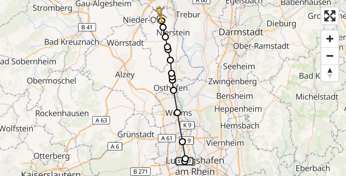 Flugroute Rettungshubschrauber Ludwigshafen Accident Hospital - Bodenheim, 07 September 2026, 06:36