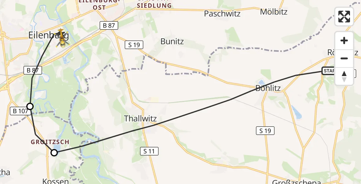 Flugroute Rettungshubschrauber Thallwitz - Eilenburg, 07 September 2026, 06:41