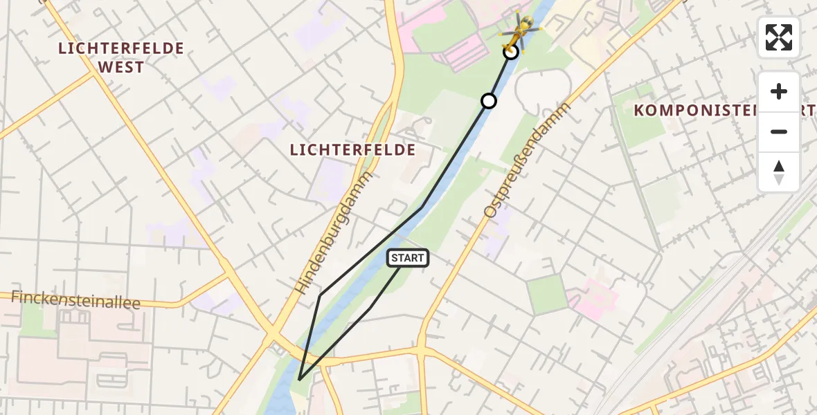 Flugroute Rettungshubschrauber Berlin - Charité Clinic Benjamin Franklin Campus, 07 September 2026, 06:59