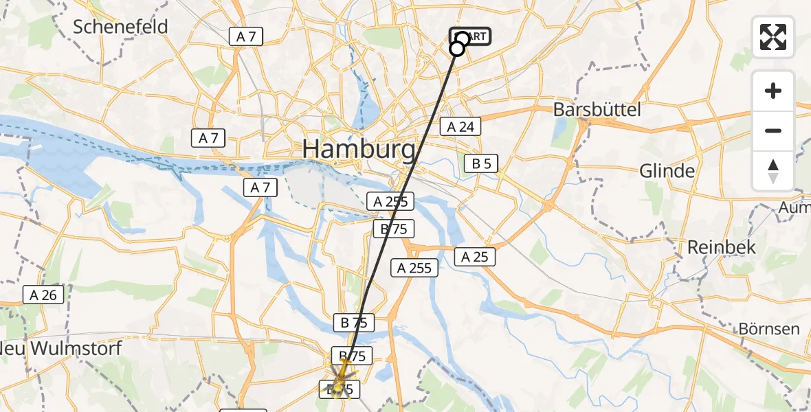 Flugroute Rettungshubschrauber Hamburg Military Hospital - Hamburg, 07 September 2026, 07:03
