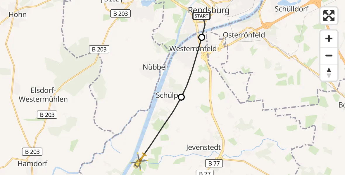 Flugroute Ambulanzhubschrauber Rendsburg - Hörsten, 07 September 2026, 07:15