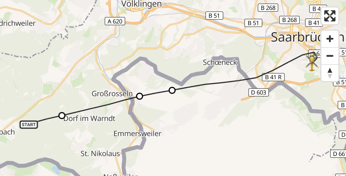 Flugroute Rettungshubschrauber Völklingen - Saarbrücken, 07 September 2026, 07:16