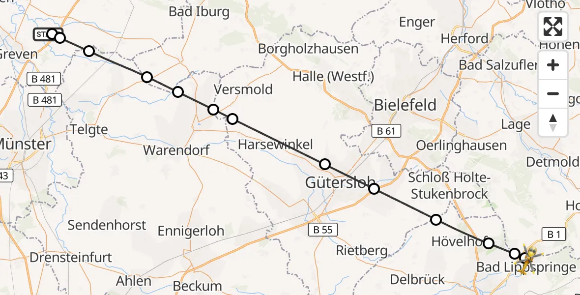 Flugroute Ambulanzhubschrauber Christoph  Westfalen-ADAC - Bad Lippspringe, 07 September 2026, 07:19