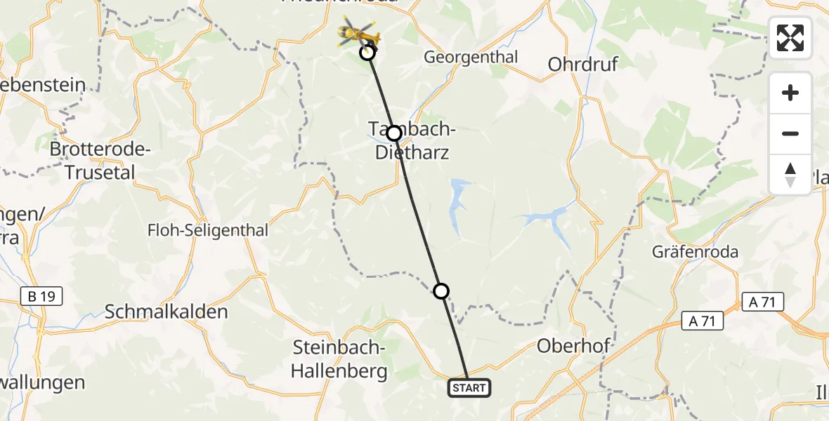 Flugroute Rettungshubschrauber Steinbach-Hallenberg - Friedrichroda, 07 September 2026, 07:20