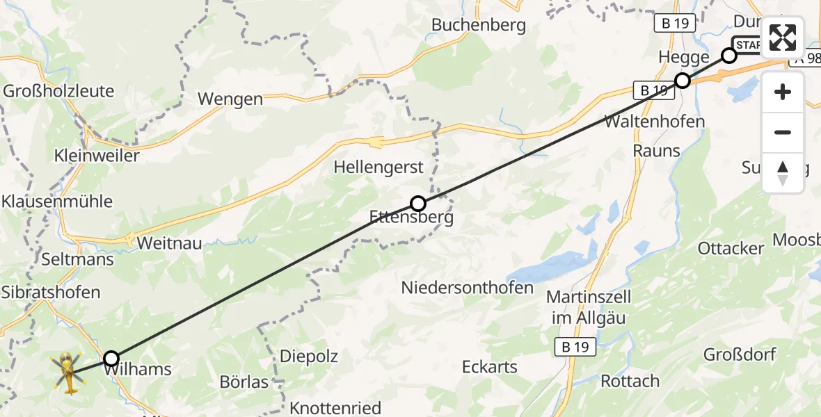 Flugroute Rettungshubschrauber Kempten-Durach Flugplatz - Missen-Wilhams, 07 September 2026, 07:21