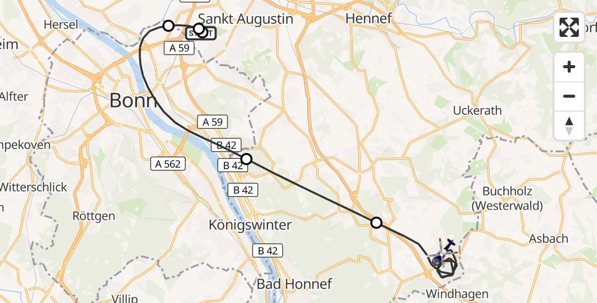 Flugroute Polizeihubschrauber Sankt Augustin - Bad Honnef, 07 September 2026, 07:22