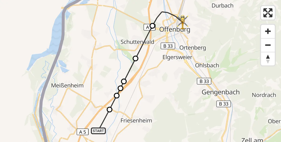 Flugroute Rettungshubschrauber Lahr Flughafen - Offenburg, 07 September 2026, 07:24
