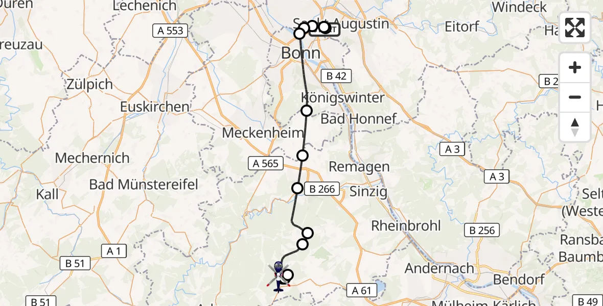 Flugroute Polizeihubschrauber Sankt Augustin - Heckenbach, 07 September 2026, 07:31