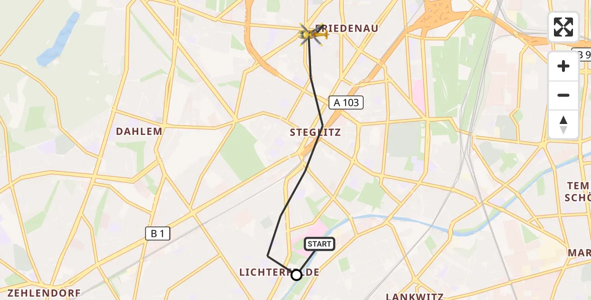Flugroute Rettungshubschrauber Charité Clinic Benjamin Franklin Campus - Berlin, 07 September 2026, 07:36
