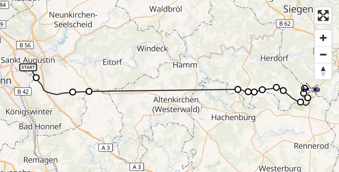 Flugroute Polizeihubschrauber Sankt Augustin - Burbach, 07 September 2026, 07:37