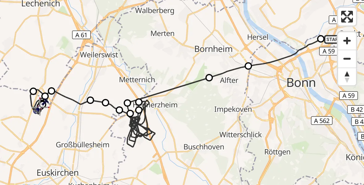 Flugroute Polizeihubschrauber Sankt Augustin - Zülpich, 07 September 2026, 07:38
