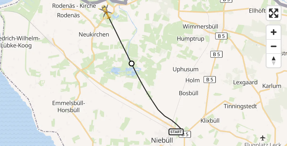Flugroute Ambulanzhubschrauber Niebüll - Aventoft, 07 September 2026, 07:40