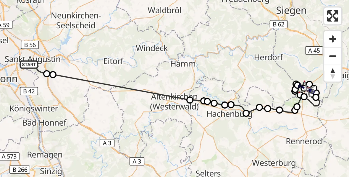 Flugroute Polizeihubschrauber Sankt Augustin - Siegerland Flughafen, 07 September 2026, 07:41