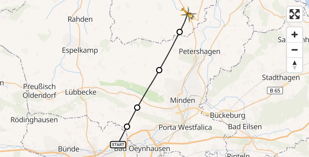 Flugroute Rettungshubschrauber Löhne - Raddestorf, 07 September 2026, 07:55