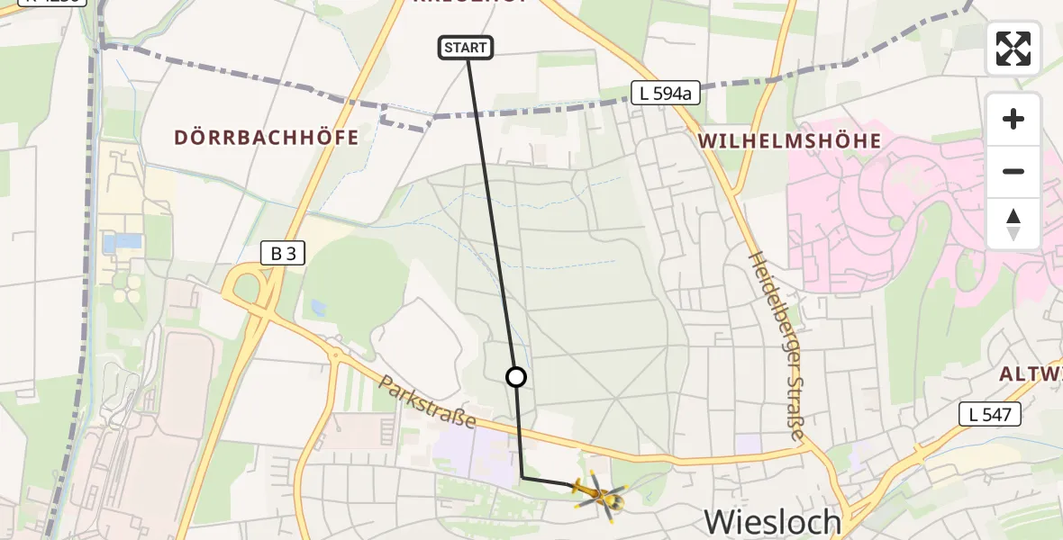 Flugroute Rettungshubschrauber Nußloch - Wiesloch, 07 September 2026, 07:55