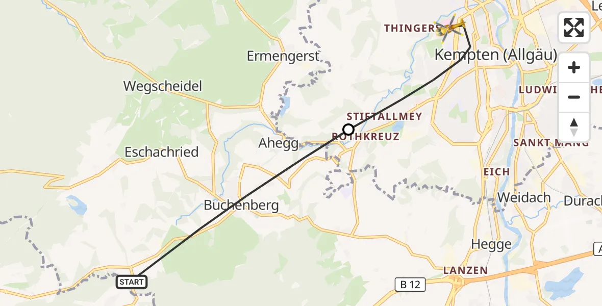 Flugroute Rettungshubschrauber Buchenberg - Kempten (Allgäu), 07 September 2026, 07:55