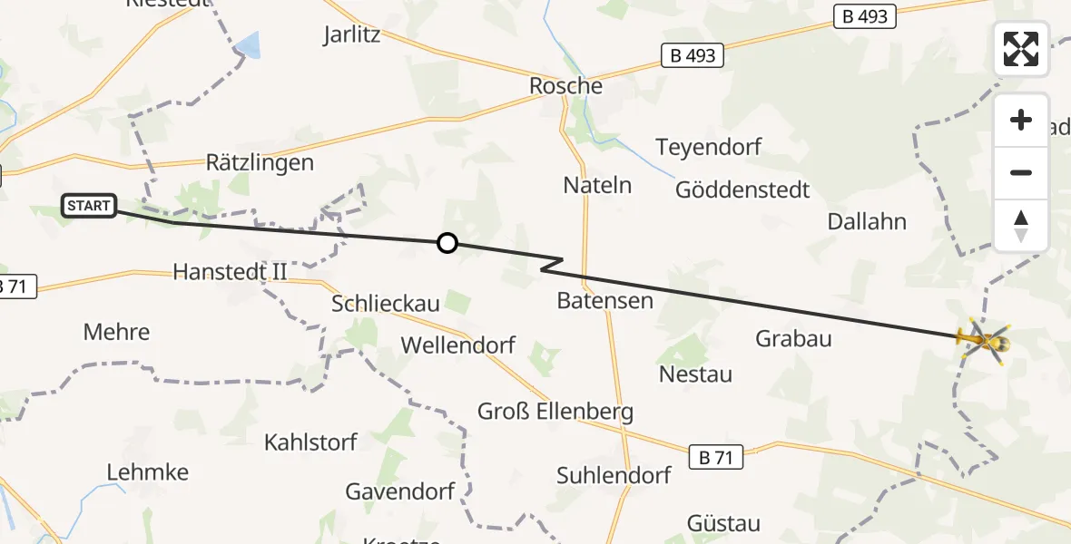 Flugroute Rettungshubschrauber Uelzen - Clenze, 07 September 2026, 07:54