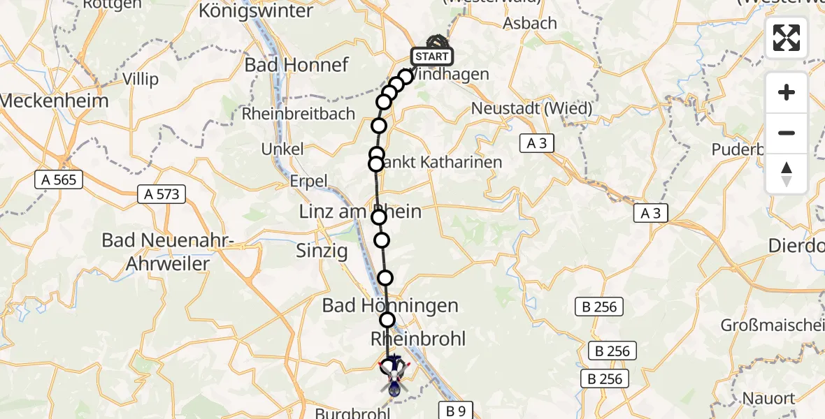 Flugroute Polizeihubschrauber Bad Honnef - Brohl-Lützing, 07 September 2026, 07:57