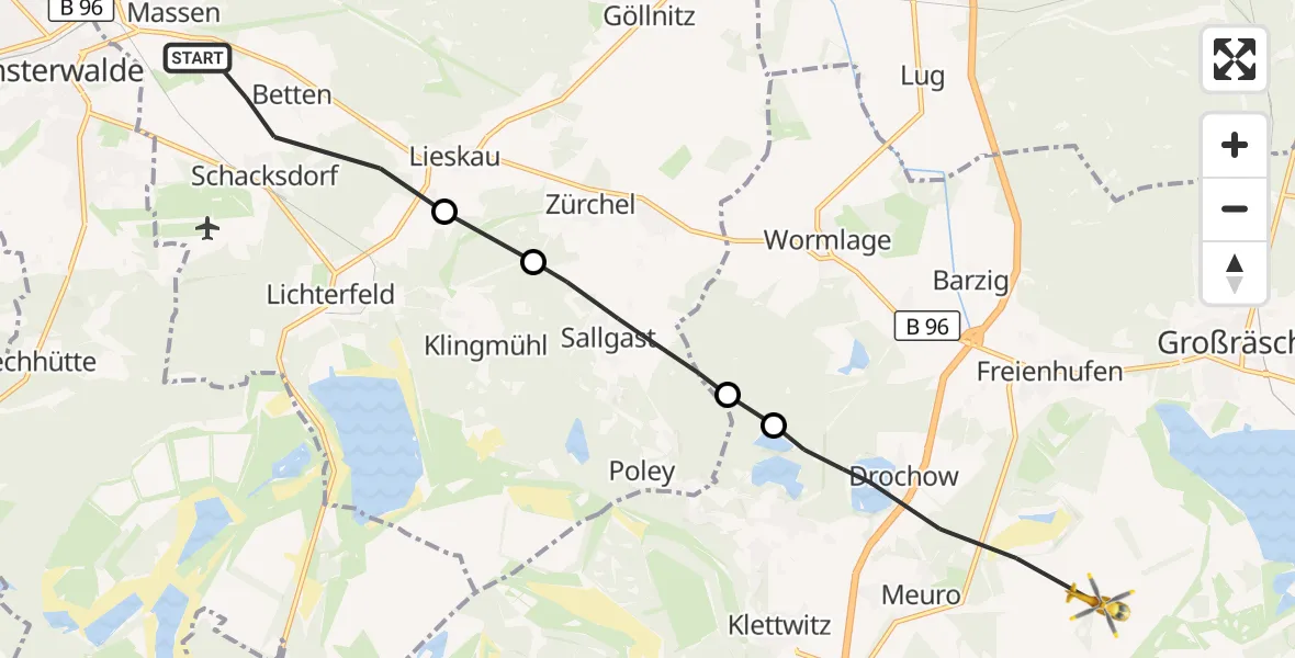 Flugroute Rettungshubschrauber Massen-Niederlausitz - Senftenberg, 07 September 2026, 07:59