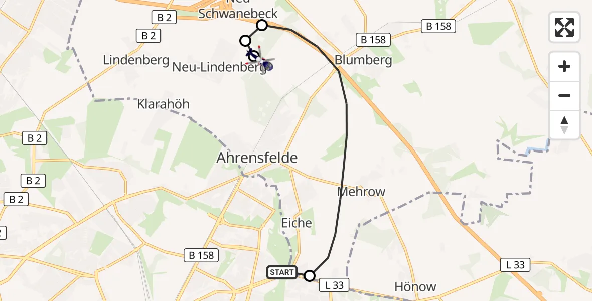 Flugroute Polizeihubschrauber Berlin - Ahrensfelde Hubschrauberlandeplatz, 07 September 2026, 07:59