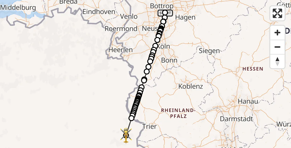 Flugroute Ambulanzhubschrauber Alfried Krupp Hospital - Luxembourg Hospital Heliport, 07 September 2026, 08:01