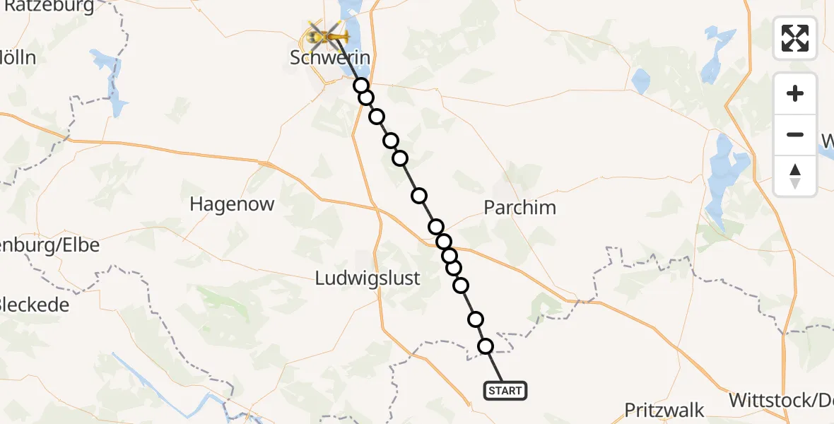 Flugroute Rettungshubschrauber Karstädt - Schwerin, 07 September 2026, 08:07