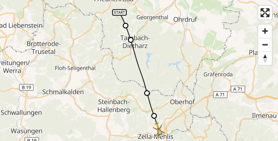Flugroute Rettungshubschrauber Friedrichroda - Zella-Mehlis, 07 September 2026, 08:07