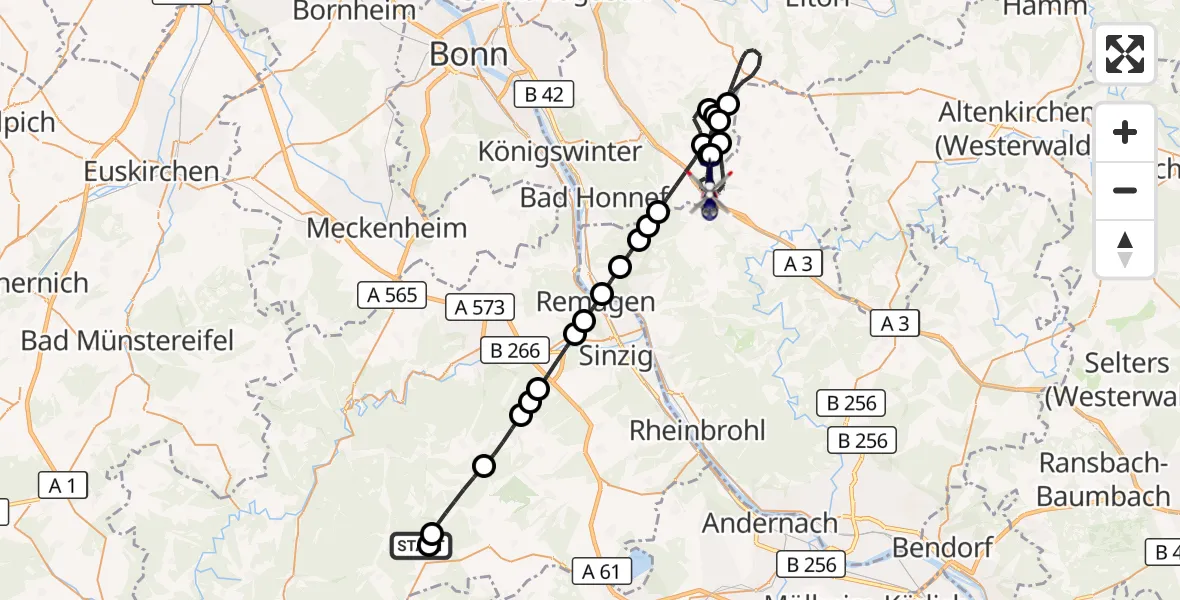 Flugroute Polizeihubschrauber Heckenbach - Bad Honnef, 07 September 2026, 08:08