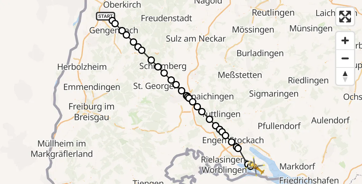 Flugroute Rettungshubschrauber Offenburg - Allensbach, 07 September 2026, 08:10