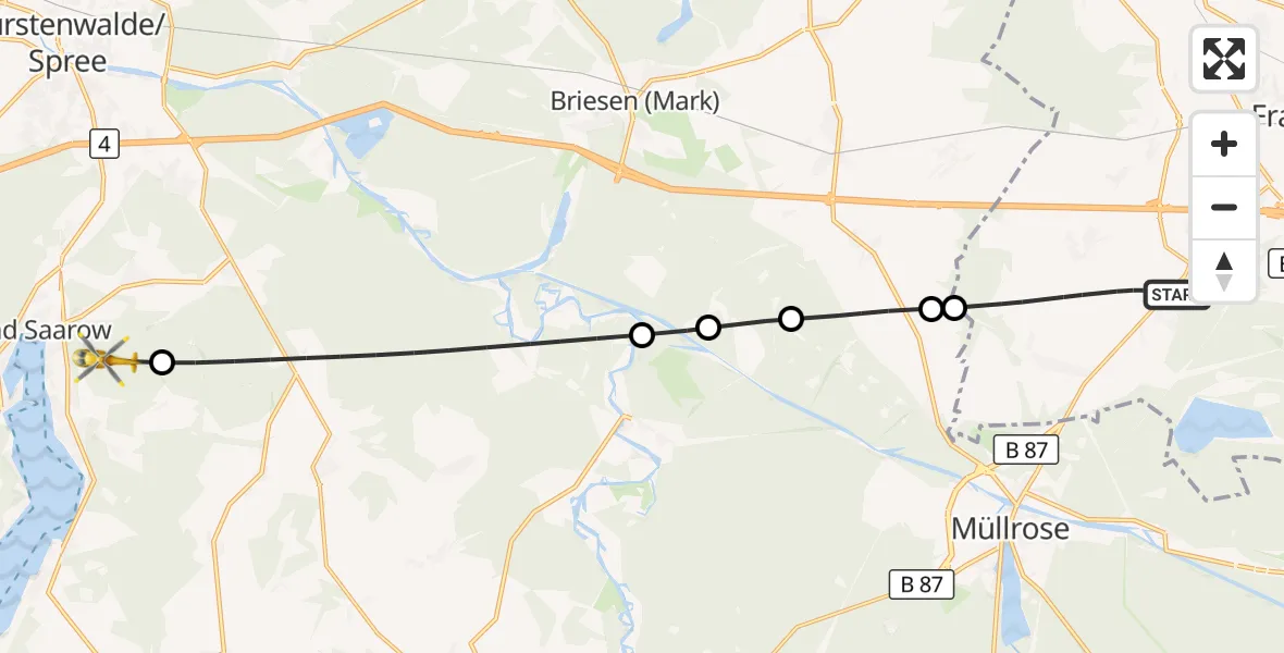 Flugroute Rettungshubschrauber Frankfurt (Oder) - Bad Saarow, 07 September 2026, 08:14