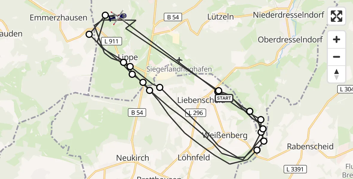 Flugroute Polizeihubschrauber Liebenscheid - Burbach, 07 September 2026, 08:15