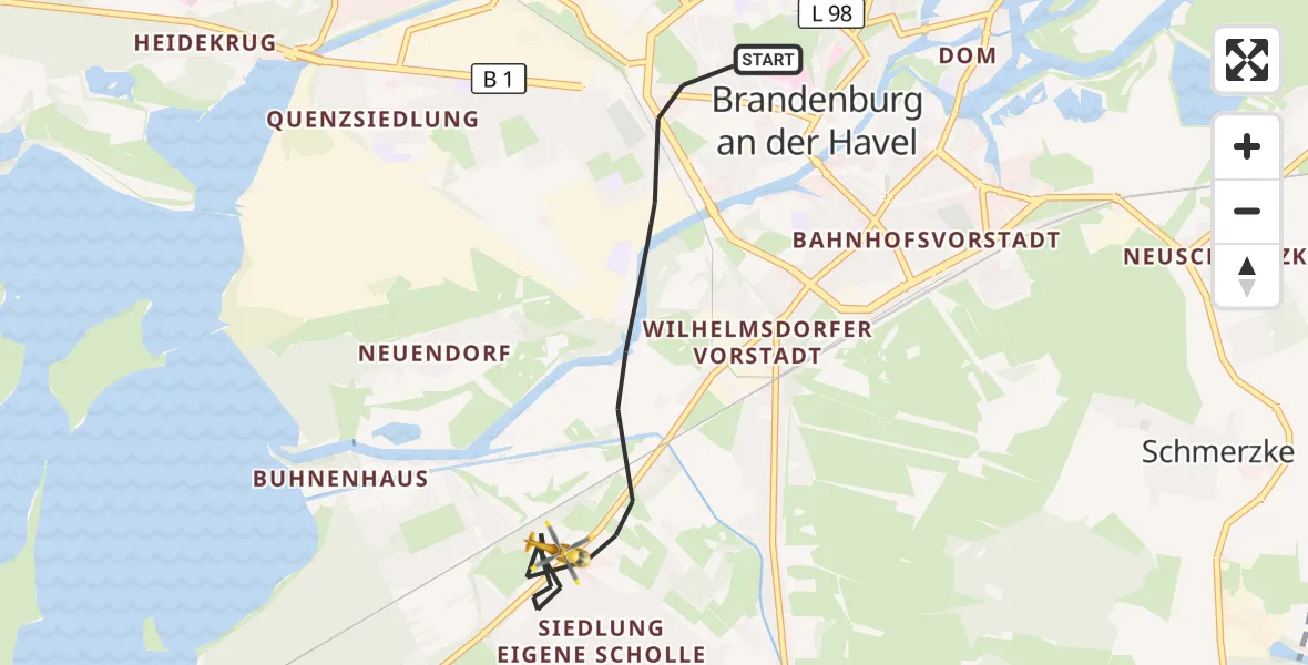 Flugroute Rettungshubschrauber Brandenburg an der Havel - Brandenburg an der Havel, 07 September 2026, 08:16