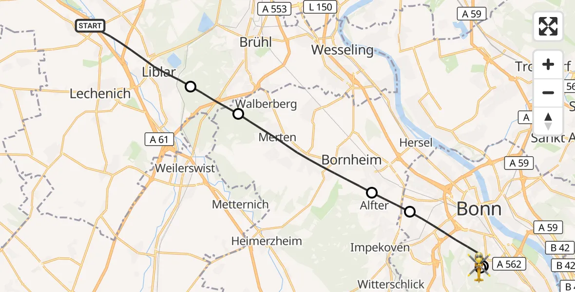 Flugroute Rettungshubschrauber Erftstadt - Bonn University Hospital, 07 September 2026, 08:19