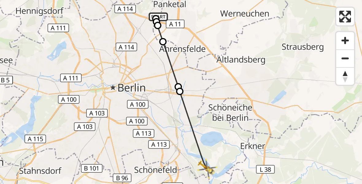 Flugroute Rettungshubschrauber Helios Clinic Berlin-Buch - Berlin, 07 September 2026, 08:20