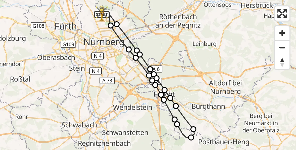 Flugroute Ambulanzhubschrauber Flughafen Nuremberg - Flughafen Nuremberg, 07 September 2026, 08:23