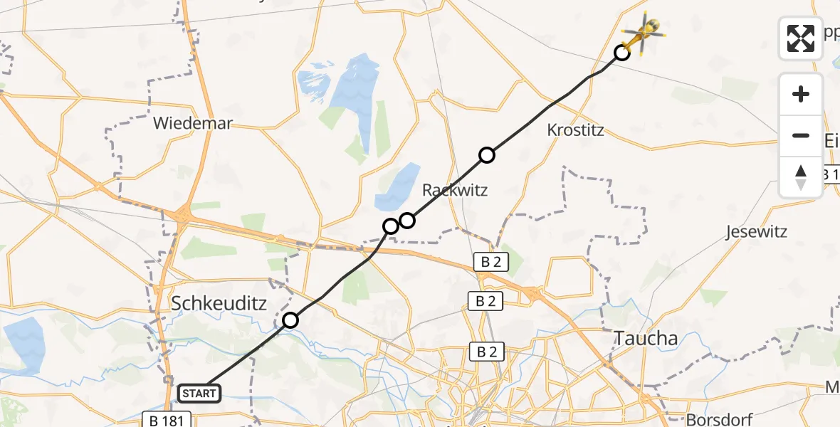 Flugroute Rettungshubschrauber Schkeuditz - Schönwölkau, 07 September 2026, 08:24