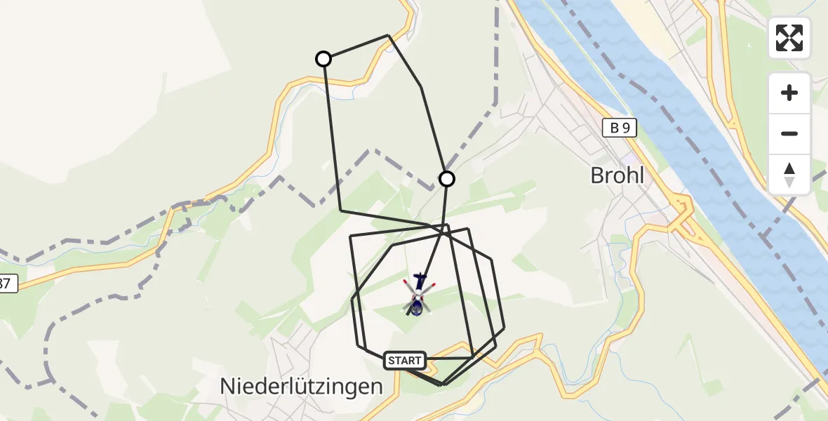 Flugroute Polizeihubschrauber Brohl-Lützing - Brohl-Lützing, 07 September 2026, 08:25