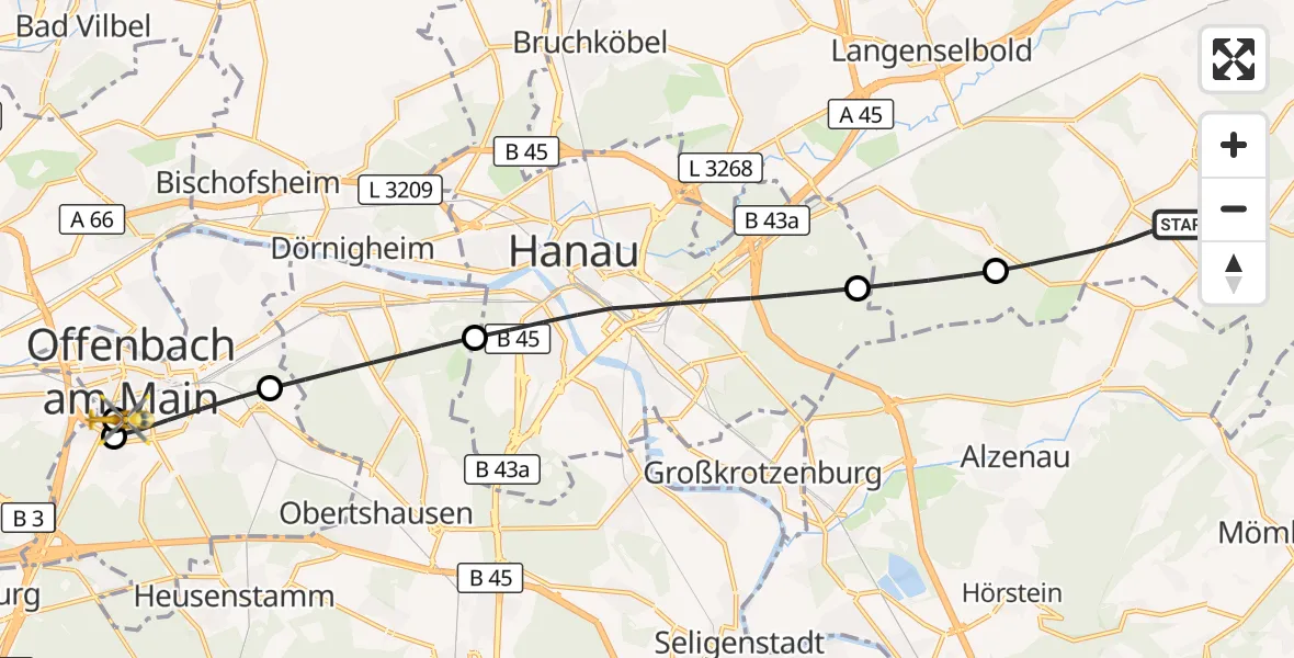 Flugroute Rettungshubschrauber Freigericht - Sana Hospital Offenbach, 07 September 2026, 08:26