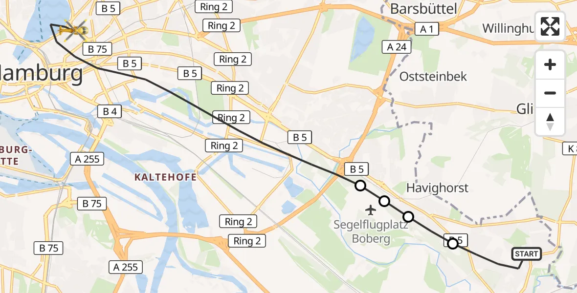 Flugroute Rettungshubschrauber Hamburg - Hamburg, 07 September 2026, 08:26